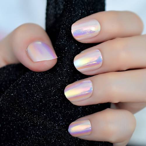 Press On Nails Chrome Fake Nails Art Short Full Cover Fingernails Acrylic Colorful Nails Round Squoval Glossy Tips With Tabs