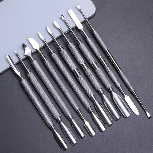 1pcs Dual-end Stainless Steel Nail Cuticle Pusher Spoon Remover Trimmer Dead Skin Manicure Pedicure Cleaner Nail Tool JI34-43