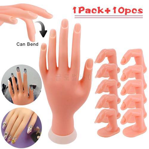 1Pc Flexible Soft Plastic Hand +5/10pcs Practice Fake Finger for Nail Art Acrylic UV Gel Training Display Model Manicure Tools