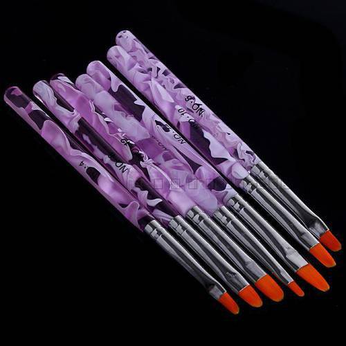 Free Shipping 7pcs UV Gel Acrylic Nail Art Builder Brush Pen Design Painting Kit Tool