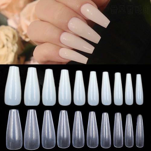 500Pcs/Bag ABS Artificial Full Cover Nail Tips Natural/Clear Color Nude Acrylic Long Ballerina Type Square False Art Nails Tips