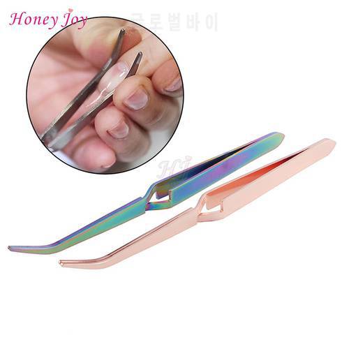 Golden Rainbow Acrylic Stainless Steel Nail Shaping Tweezers for UV Gel Tips C Curve Pinchers Sculpture Clip Nail Art Treatment