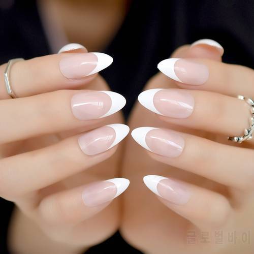 Stiletto Nails Clear White Nude French Fake Nails Pointed False Press on Nails for Girl Sharp End Full Cover Wear Nail Art Tips