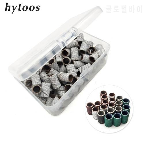 HYTOOS 100Pcs/Box Sanding Bands Without Mandrel Electric Nail Drill Accessories Nail Care Polishing Gel Polish Removal Tools