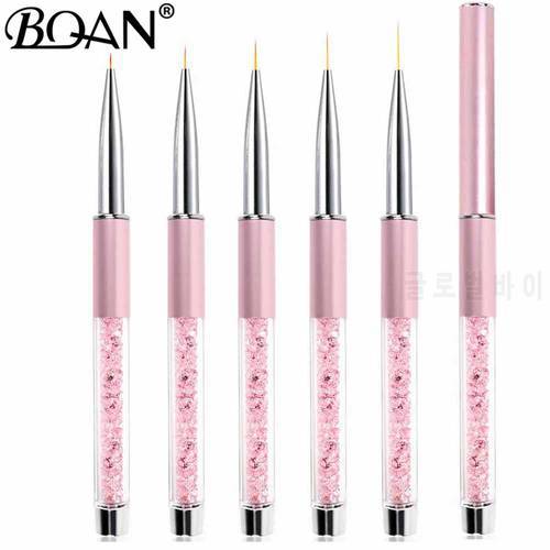 BQAN 5/7/9/11/15mm Pink Crystal Handle Nail Art Gel Brush Nail Art Gel Brush Pen With Cap Nail Art Manicure Tools for UV Gel