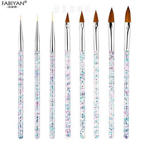 8Pcs/Set Nail Art Acrylic Brushes Transparent UV Gel Crystal Handle Lines Liner DIY Painting Drawing Flower Pen Manicure Tool
