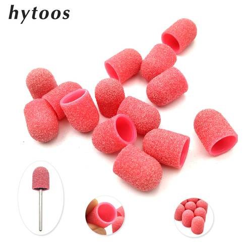 20Pcs 10*15mm Plastic Base Pink Sanding Caps With Rubber Grip Pedicure Polishing Sand Block Drill Accessories Foot Cuticle Tool