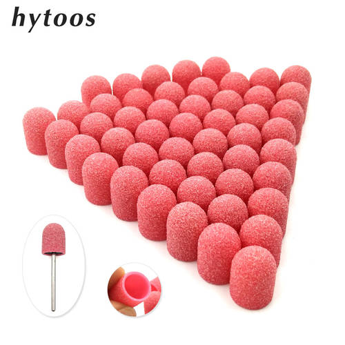 50Pcs 10*15mm Plastic Base Pink Sanding Caps With Grip Pedicure Care Polishing Sand Block Drill Accessories Foot Cuticle Tool