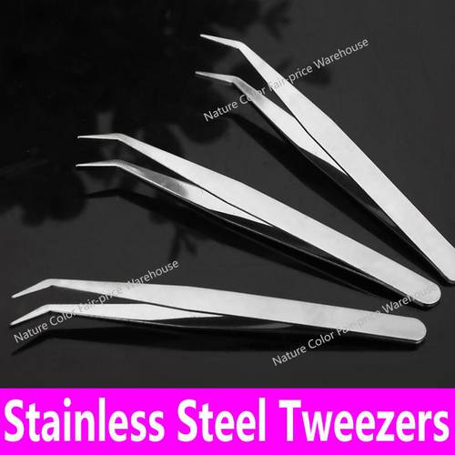 Stainless Steel Tweezers Straight Curved Tweezers Multi-Function Nail Art Tools Manicure Beautician Tweezers Acrylic UV Gel Clip