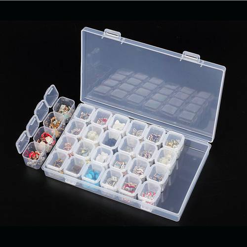Professional Storage Box Clear Plastic 28 Slots Rhinestone Container Nail Art Decoration Jewelry Beads Display Case Organizer