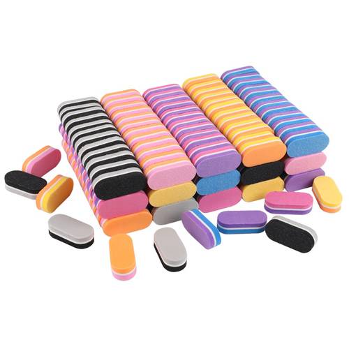 100Pcs/lot Mini Nail File Sponge 100/180 Mix Color Sandpaper Nail Buffer For Manicure Oval Sponge Polishing Nail Care Salon Tool