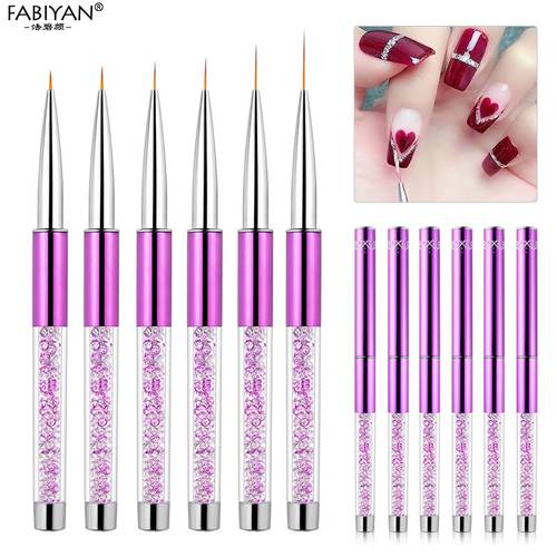 5/7/9/11/15/20mm Nail Art Liner Brush With Cap For UV Gel Polish Drawing Line Flower Rhinestone Acrylic handle Manicure Tools
