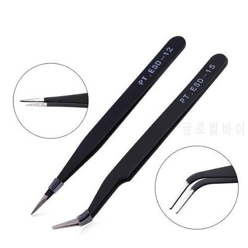 1pcs Straight/Curved Nail Art Tweezers Nippers Pointed Elbow Antistatic Tools Picking Alloy Rhinestones Stickers Stainless Clips