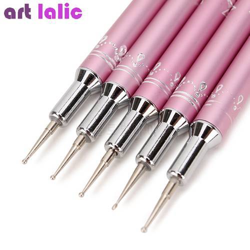 5Pcs/Set Dual-end Dotting Top Grade 2-Ways Pink Pen Nail Art Tool Marbleizing Painting