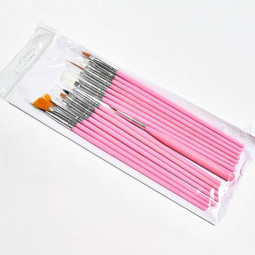 15Pc 15 Sizes Professional Nail Gel Brushes Acrylic Brush Nail Art tool Pens Wooden Handle Dotting Drawing Paint Brush SetPD-06