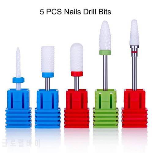 5PCS Drill Bit Nail Ceramic Drill Bit Set Nail Sander Tip Nails Cutter Tips Ceramic Milling Cutter Nails Bits Sets Manicure Tool