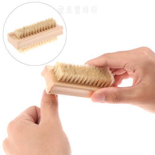 Double Sided Natural Bristle Nail Brush Manicure Pedicure Wooden Handle Soft Remove Dust Nail Cleaning Tools Brush for Nail Care