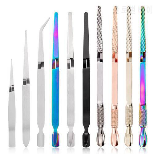 Stainless Steel Manicure Pick Trimmer Tool Shaping Tweezers Nail Pincher Cuticle Pusher Soak Off Remover Multifunction FY218-2