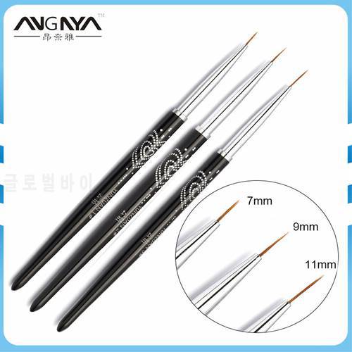 ANGNYA 7/9/11mm Nail Art Brush Painting Drawing Line Pen Crystal Black Metal Acrylic UV Gel Polish Tip Design Tool Manicure A086