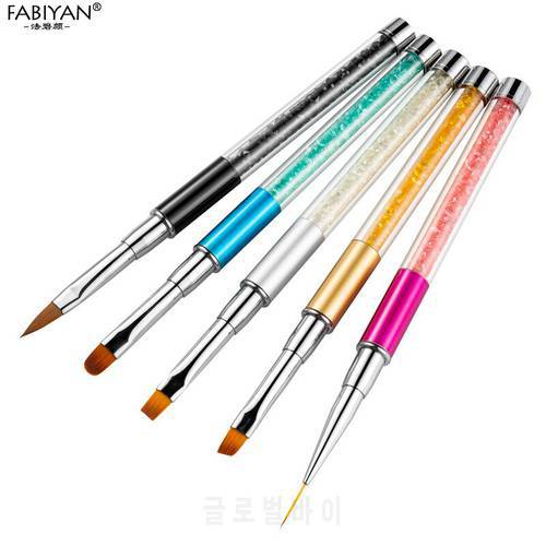 5 Style Nail Art Brush Pen Rhinestone Metal Acrylic Carving Decoration Line Builder Flat Round Painting Draw Liner Tool Manicure