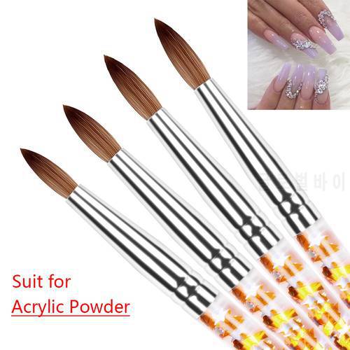 1PC Crystal Acrylic Nail Art Brush Pure Nylon Hair Round Oval Professional Manicure Painting Brush With Special Liquid Glitter
