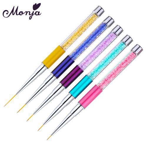 Monja New Nail Art Acrylic Rhinestone Handle Builder Painting Brush French Stripes Lines Liner Pattern Drawing Pen Manicure Tool