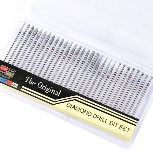 30PCS Diamond Nail Drill Bit Set Tips Milling Cutter Rotary Burr Clean Files for Electric Manicure Pedicure Machine Accessory