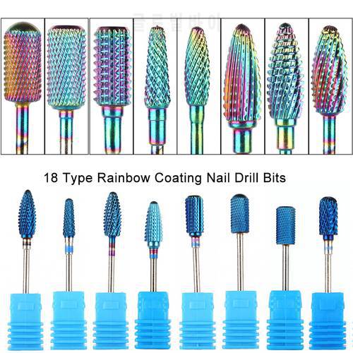 Blue Rainbow Milling Cutter for Nail Bits Tungsten Manicure Carbide Nail Drill Bits Pedicure Nail Files Grinder Tools GLXDS1-18