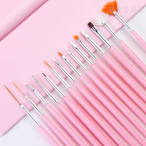 15pcs Nail Gel Brush Pen Pink White Acrylic Nail Art Painting Brush For Manicure Drawing Thin Liner DIY Drawing Pen Tool GL1050