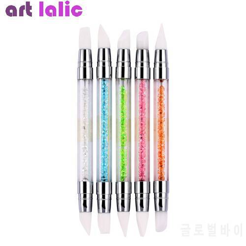 5Pcs Dual Heads Silicone Nail Art Sculpture Pen Rhinestone Acrylic Handle for Emboss Carving Craft Polish Manicure Tool