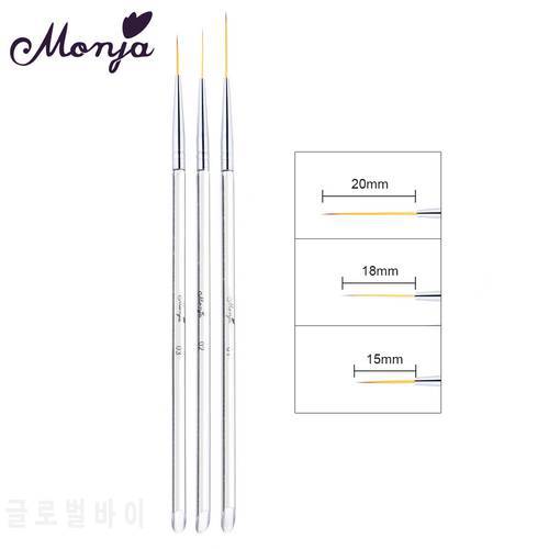 Monja 3pcs/set Dual Head Acrylic Transparent Handle Stripes Lines Liner Drawing Painting Brush Nail Art Polish UV Gel Remove Pen