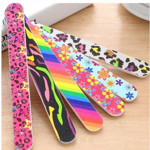 Double 5pc/lot Colorful Sanding Nail File Printed Double Sided Nail Art Manicure Sanding File Buffer Grits 100/180 Nail Tools