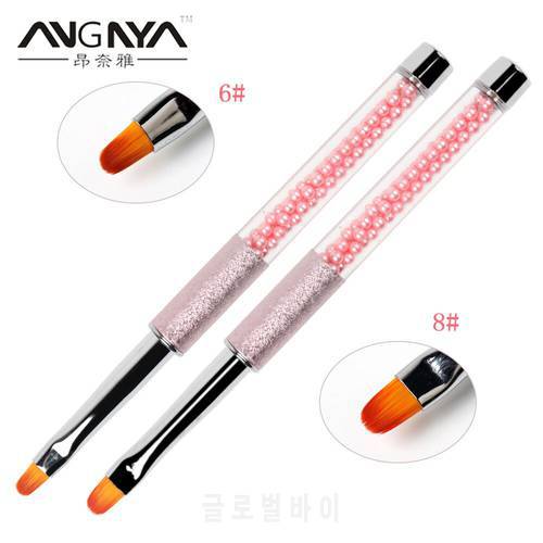ANGNYA 1Pc Acrylic UV Gel Extension Builder Flower Drawing Nail Art Brush 68 Oval Pearl Decoration Metal Handle Manicure Tools