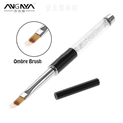 ANGNYA 1Pcs Gradient Painting Nail Art Brush Crystal Rhinestone Handle Black Drawing UV Gel Pen Nail Ombre Brush Manicure Tool