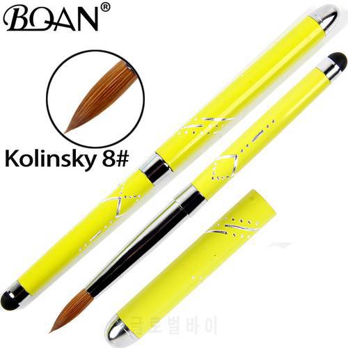 BQAN 1PCS 100% Kolinsky 8 Nail Brush Screen Touch Design Yellow Metal Handle Good Gathering Kolinsky Acrylic Nail Brush