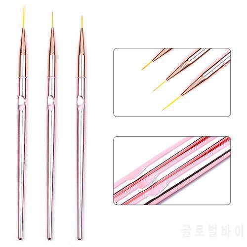 3Pcs/Set Nail Art Fine Liner Painting 1-2cm Rose Gold Acrylic Pen Brushes Drawing Flower Striping Design Manicure Tools