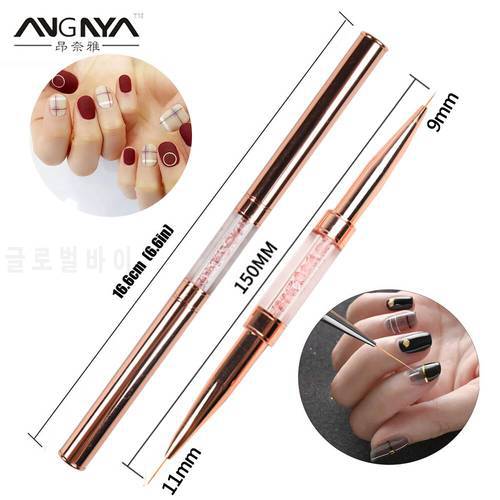 ANGNYA Dual-head Nail Art Liner Brush Rose Red Carved Crystal Ultra-thin Line Drawing Pen Gel Polish Flower Paint Manicure Tools