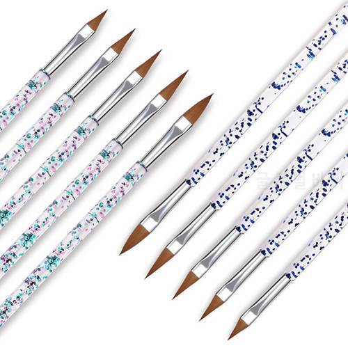 5PCS/Set Glitters Handle Acylic Nail Brush 3D Crystal Carving Brushes Acrylic Liquid Powder Flower Painting Pen Nail Art Tools