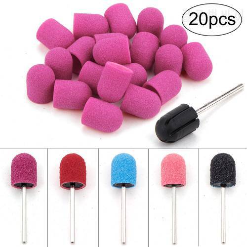 20PCS Plastic Sanding Bands Caps Nail Drill Milling Cutter Manicure Pedicure With Rubber UV Gel Acrylic Polish Remover Nail Tool