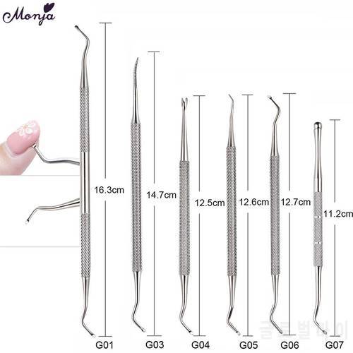 Monja Dual Ended Toenail Nail Cuticle Pushers Stainless Steel Nail Cleaning Corrector Ingrown Care Hook Manicure Tools