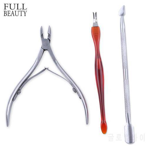 Stainless Steel Nail Cuticle Pusher Set Gel Varnish Remover Spoon Fork Nipper Cutter for Dead Skin Clean Manicure Tool CHNC385-1