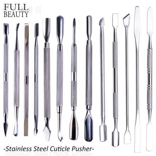 1pcs Double-end Silver Cuticle Remover Stainless Steel Finger Dead Skin Cut Manicure Stirring Rods Nail Art Pusher Tool CH01-16