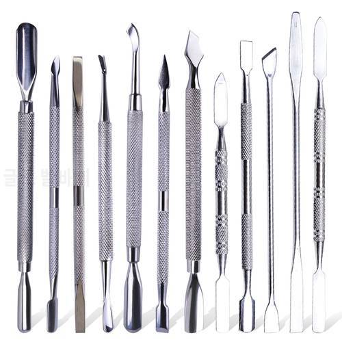 Stainless Steel Dead Skin Remover Nails Cuticle Pusher Cutter Fork Spoon Scraper Gel Polish Push Manicures Nail Accessory BE1-16