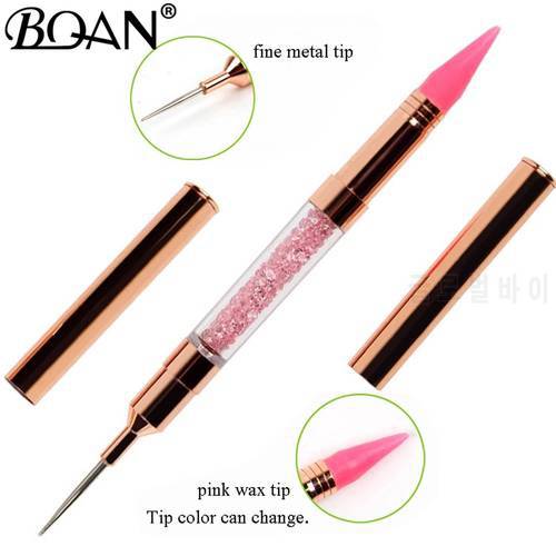 BQAN 1PCS Rose Gold Dual-ended Nail Dotting Pen Crystal Beads Handle Rhinestone Studs Picker Wax Pencil Manicure Nail Art Tool