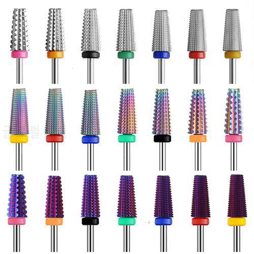 Purple 5 in 1 Tapered Carbide Nail Drill Bits Drills Milling Cutter for Manicure Remove Gel Acylics Nails Accessories Tool