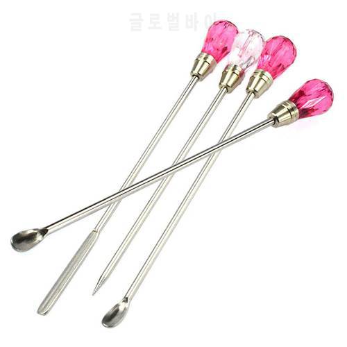 STZ 3pcs Stainless Steel Nail Art Stirring Rod Tool Powder Liquid Picking Spoon Crystal Handle Stir Stick for UV Gel Polish 320