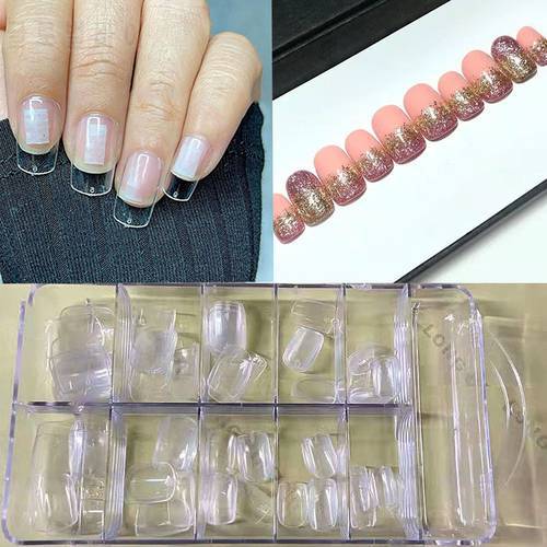 100pcs/box Short Square Almond False Nails Full Cover Press On Acrylic Gel Manicure Nail Art Tips