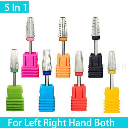 New 5 IN 1 Tapered Carbide Nail Drill Bits Two-Way Carbide Bit Drill Accessories Milling Cutter For Manicure left and right hand