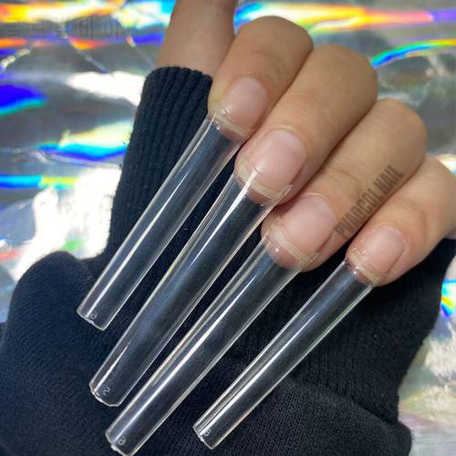 3XL Long Coffin No C Curve Nail Tips Straight French False Nail Art Tips Half Cover Pack of 240