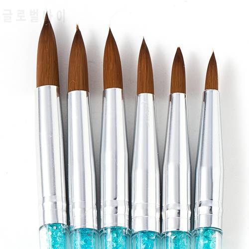 6Pcs/Set Acrylic Drawing Brush for Nails UV Gel Brush Crimped Round Metal Handle Painting Pen Rhinestone Handle Nail Art Tool